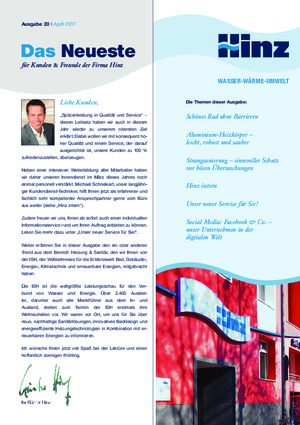 Newsletter 20 / April 2017 | Hinz - Fachbetrieb für Sanitär- und Heizungstechnik in Köln