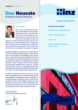 Newsletter 21 / Oktober 2017 | Hinz - Fachbetrieb für Sanitär- und Heizungstechnik in Köln