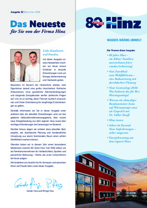 Newsletter 33 / Sommer 2026 | Hinz - Fachbetrieb für Sanitär- und Heizungstechnik in Köln