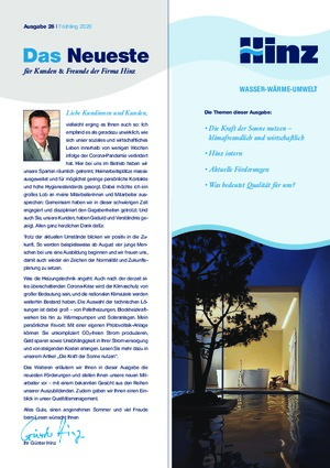 Newsletter 26 / Frühling 2020 | Hinz - Wasser, Wärme, Umwelt
