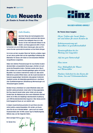 Newsletter 16 / April 2015 | Hinz - Fachbetrieb für Sanitär- und Heizungstechnik in Köln