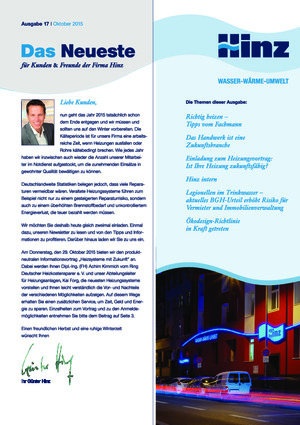 Newsletter 17 / Oktober 2015 | Hinz - Fachbetrieb für Sanitär- und Heizungstechnik in Köln