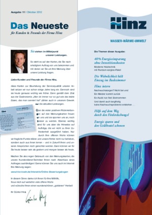 Newsletter 11 / Oktober 2012 | Hinz - Wasser, Wärme, Umwelt