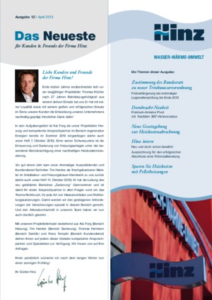 Newsletter 12 / April 2013 | Hinz - Wasser, Wärme, Umwelt