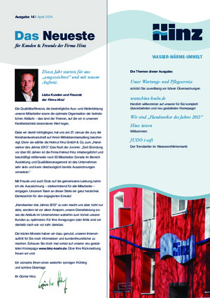 Newsletter 14 / April 2014 | Hinz - Fachbetrieb für Sanitär- und Heizungstechnik in Köln