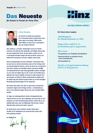 Newsletter 15 / Oktober 2014 | Hinz - Fachbetrieb für Sanitär- und Heizungstechnik in Köln