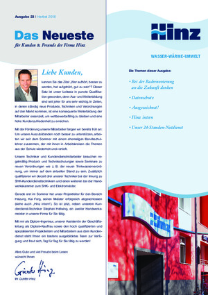 Newsletter 23 / Herbst 2018 | Hinz - Fachbetrieb für Sanitär- und Heizungstechnik in Köln