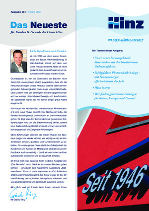 Newsletter 28 / Frühling 2021 | Hinz - Fachbetrieb für Sanitär- und Heizungstechnik in Köln