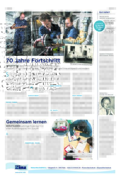 70 Jahre Fortschritt - Die Helmut Hinz GmbH & Co. feiert in diesem Jahr 70jähriges Bestehen.