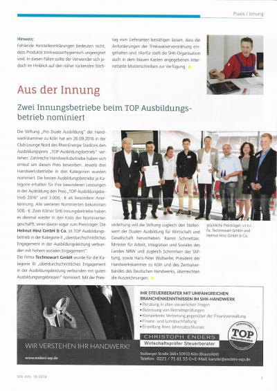 Zwei Innungsbetriebe beim TOP Ausbildungsbetrieb 2016 nominiert