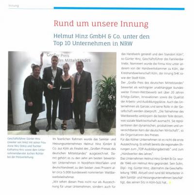 Helmut Hinz GmbH & Co. unter den Top 10 Unternehmen in NRW (Artikel 2 von 2)