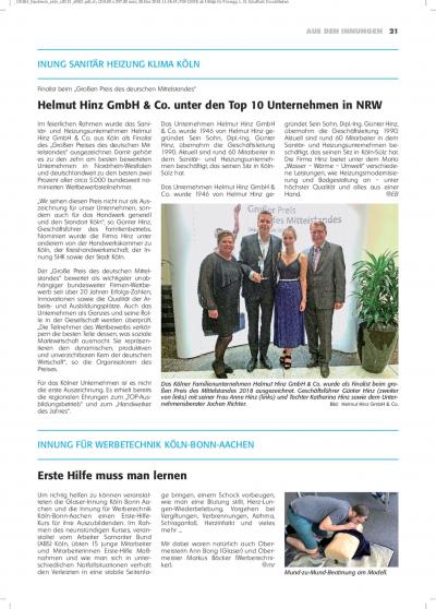 Helmut Hinz GmbH & Co. unter den Top 10 Unternehmen in NRW (Artikel 1 von 2)